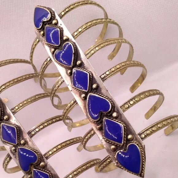 Single Handmade Afghan Cuff Bracelet: Tribal Blue Lapis Adjustable Boho Jewelry - Picture 3 of 4